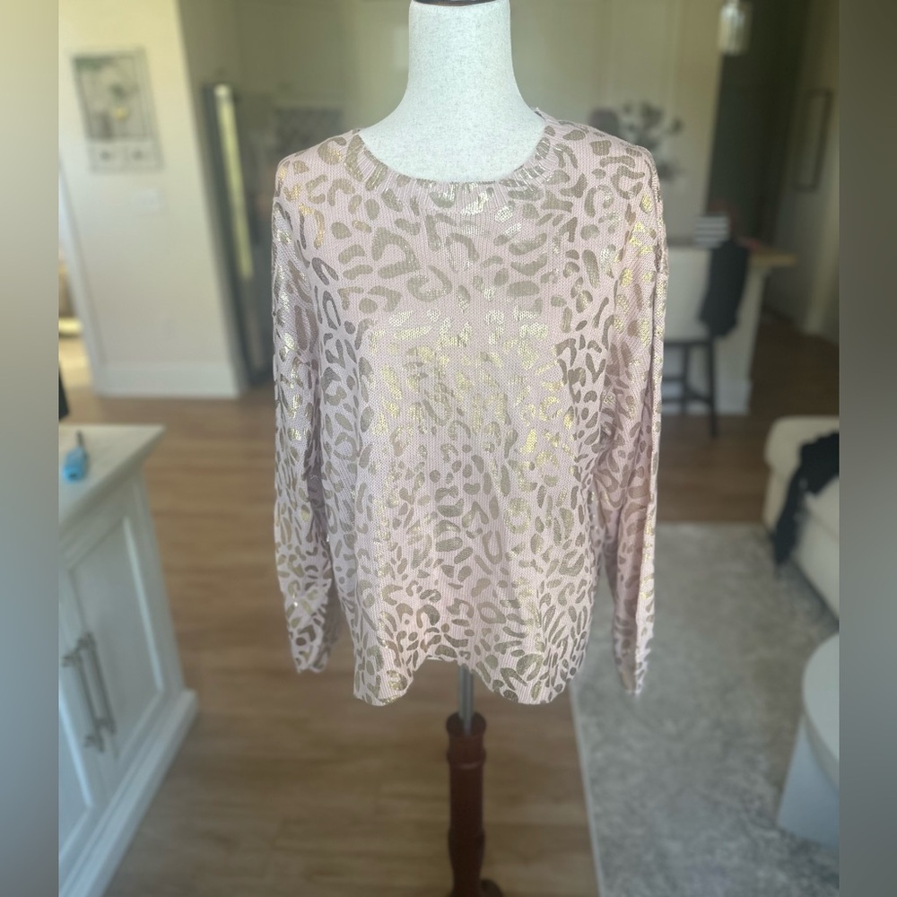 Pink and Gold Leopard Print Long Sleeve Top